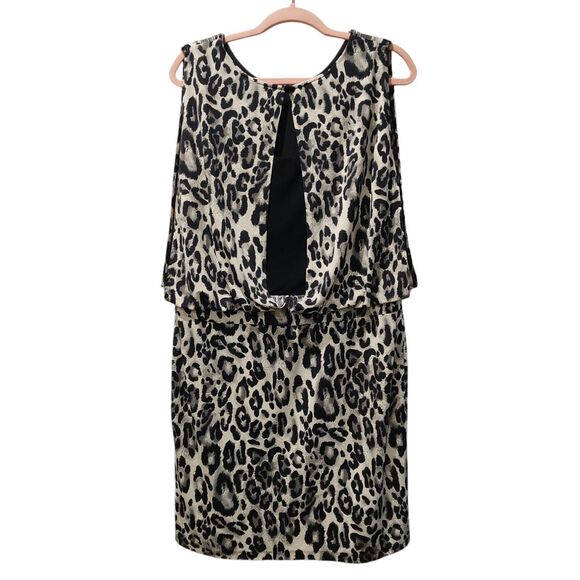 Dressbarn Collection Leopard Print Dress Lined Embellished Size 16 Black‎ Tan - Picture 2 of 12